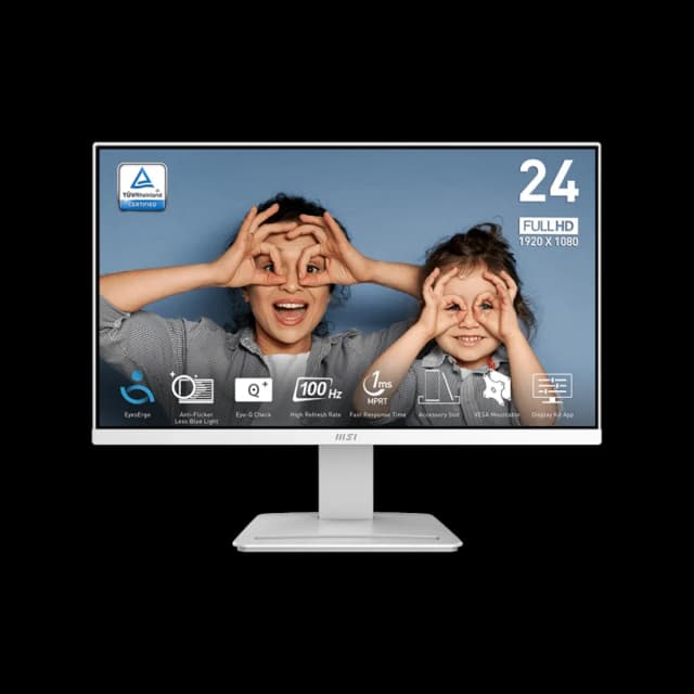 MSI PRO MP2412, 24″, 1920 x 1080 (FHD), FreeSync, 100Hz, TUV Certified Eyesight Protection, 1ms, VESA Mountable, HDMI™ & Display Port (1.2a), White