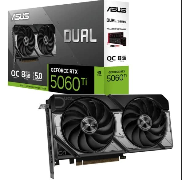 ASUS Dual GeForce RTX 5060 Ti 8GB GDDR7 – OC Edition 128-Bit Memory, 2602 MHz Boost Clock, 28 Gbps Memory Speed, 4608 CUDA Cores