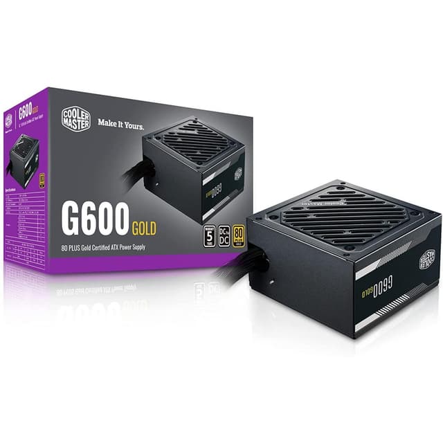 Cooler Master G600 Gold 600W 80+ Gold Certified Power Supply – Non-Modular, 120 mm HDB Fan, Fixed Flat-Black Cables