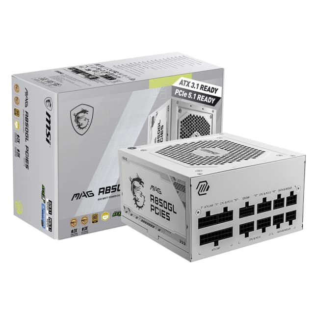 MSI MAG A850GL PCIE5 WHITE Full Modular 80 Plus Gold 850W ATX Power Supply