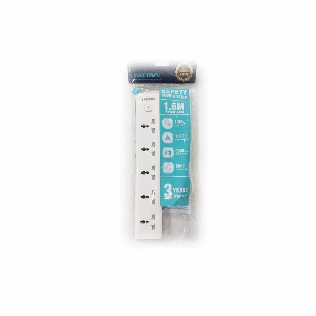 LINKCOMN LC-PS501 1.6M EU Power Strip – 5 Universal Sockets for Home and Office