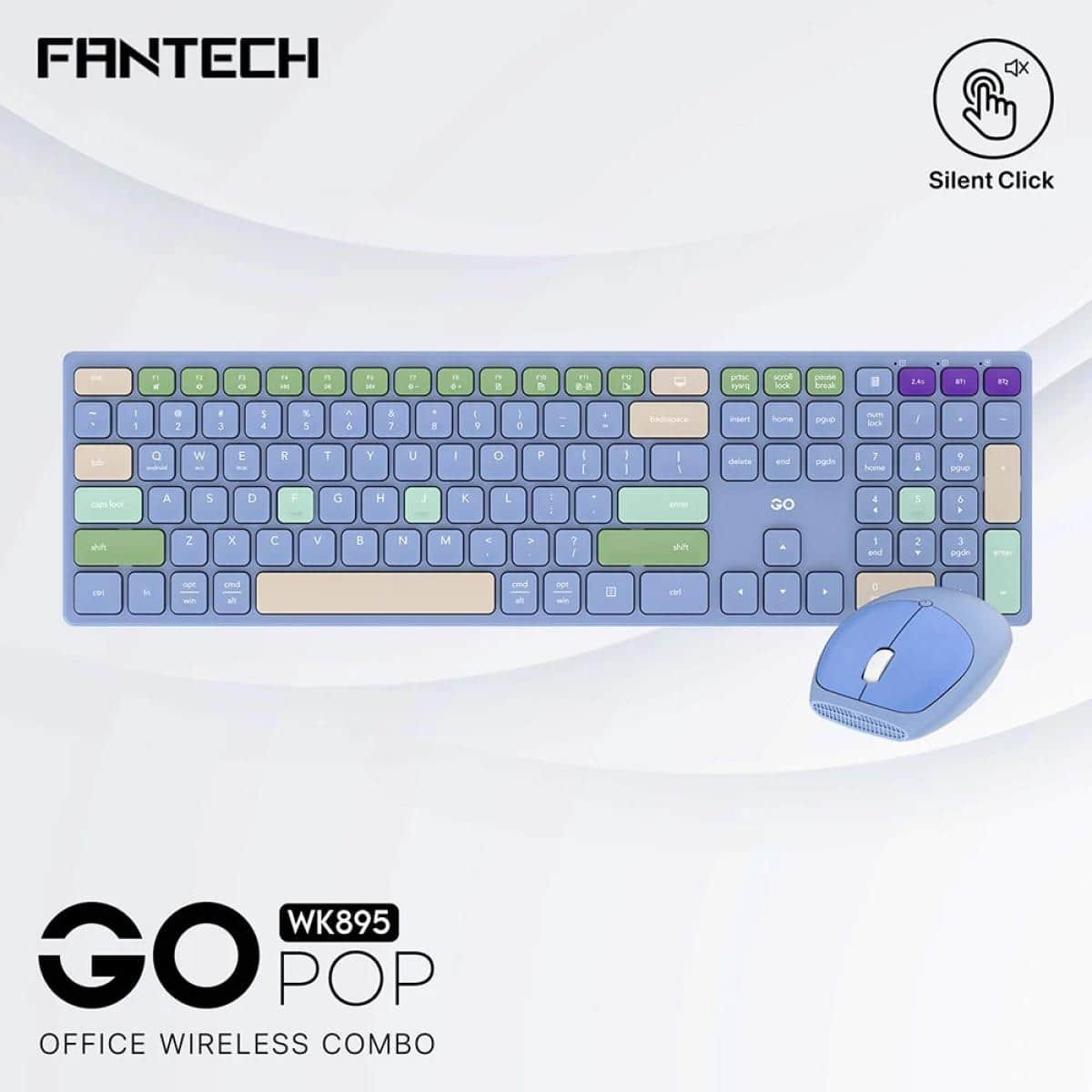 Fantech Go Pop Wk895 Kit Office Combo 2in1 Wireless Dual Mode (2.4ghz & Bt), Silent Switches &# |  Accessories |  Keyboard