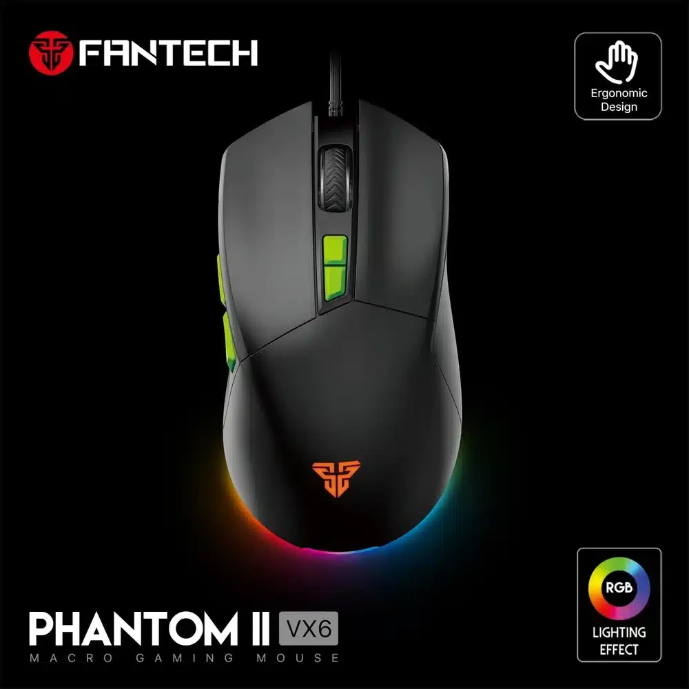 Fantech Phantom II VX6 Neon Macro Gaming Mouse BLACK