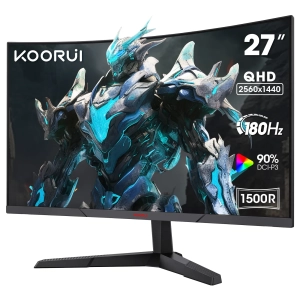 KOORUI 27 inch Curved Gaming Monitor, QHD R1500 180Hz 27E6QCA