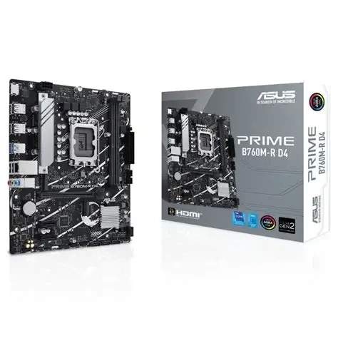 B760 ASUS PRIME B760M-R D4 Micro-ATX Motherboard – LGA1700, Intel 13th & 12th Gen Support, DDR4, PCIe 4.0, Dual M.2, USB 3.2 | ASUS | Motherboard